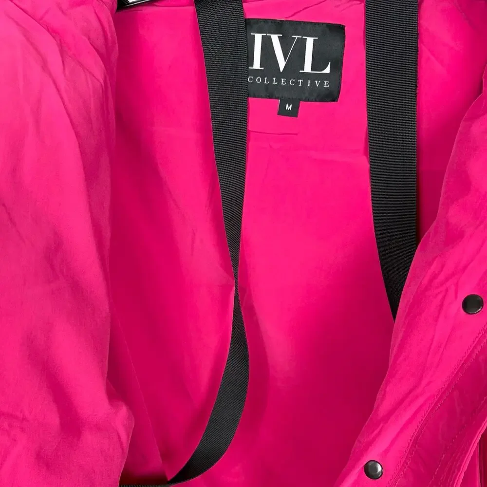 IVL Collective Puffer Jacket Pink Detachable Hood Zipper Pocket Size Medium